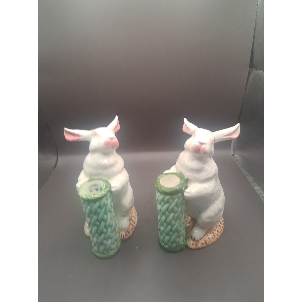 Two Zrike Ceramic Phillipines Handpainted Rabbit Patch Candlestick Holders READ